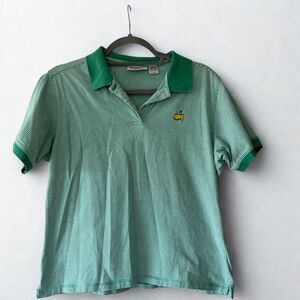 Vintage Masters Collection Ladies Large Polo Green White Striped 100% Cotton